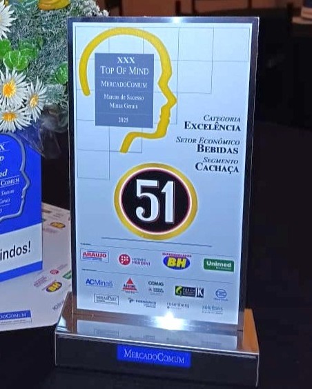 Cachaça 51 é destaque no Prêmio Top of Mind em Minas Gerais