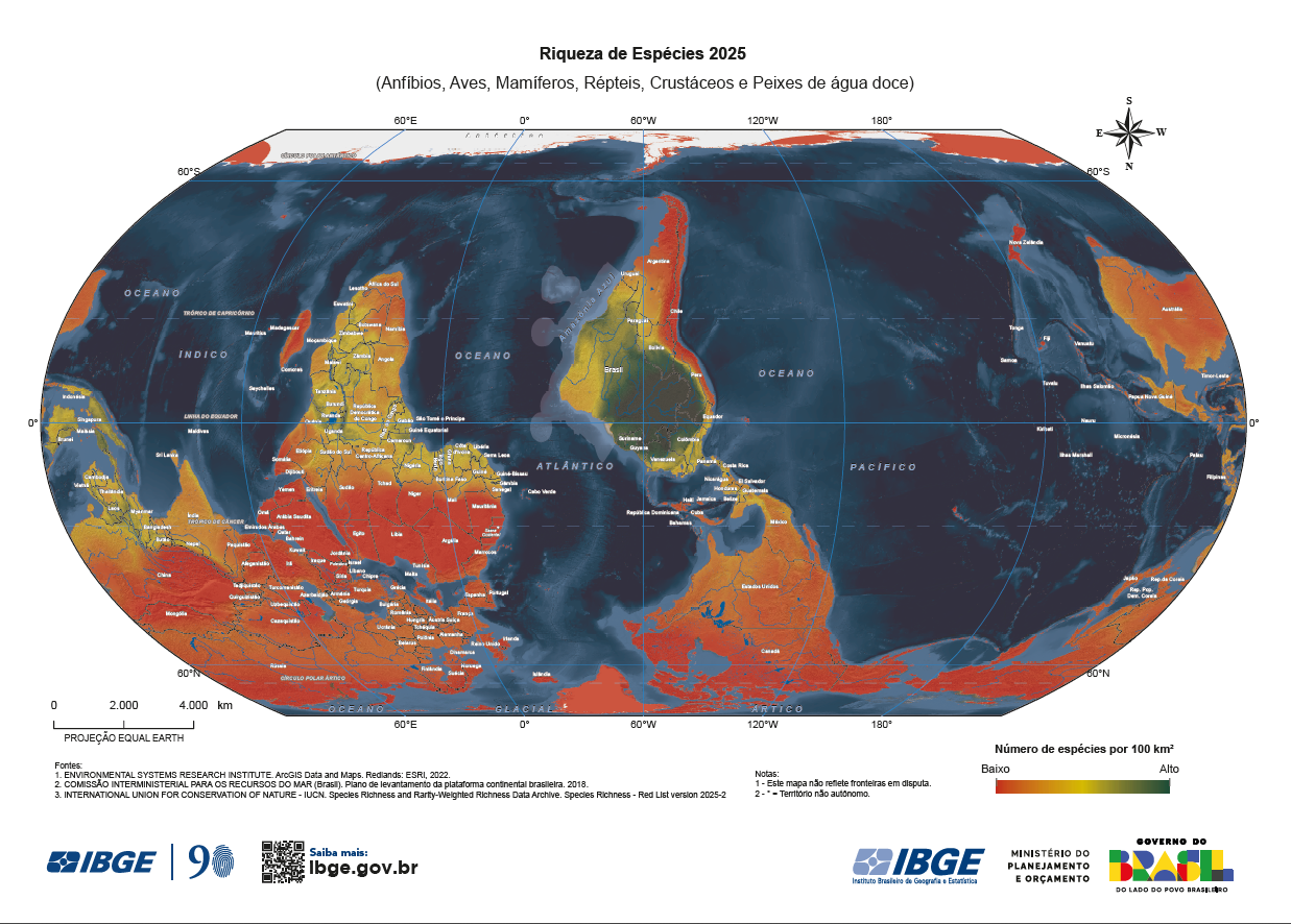 IBGE lança mapa com Brasil no centro e territórios invertidos
