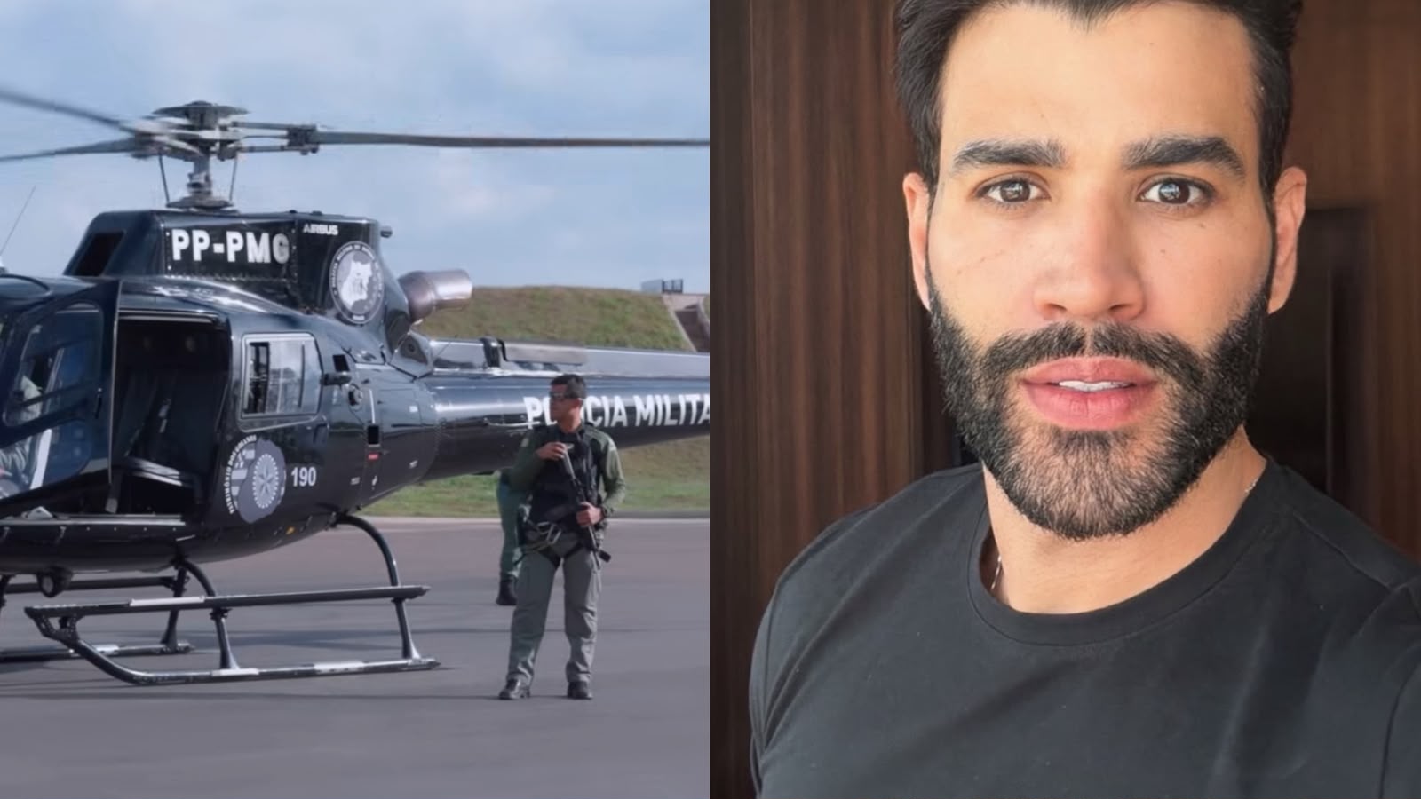 Helicóptero da PM chama atenção ao pousar em fazenda de Gusttavo Lima