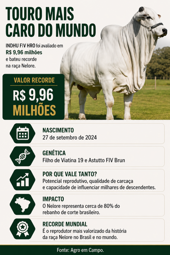 Infográfico com detalhes do touro mais caro do mundo.