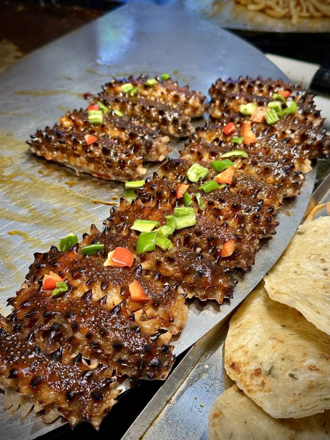 Pepinos-do-mar sendo vendidos em uma feira popular na cidade de Chongqing, no sudoeste da China