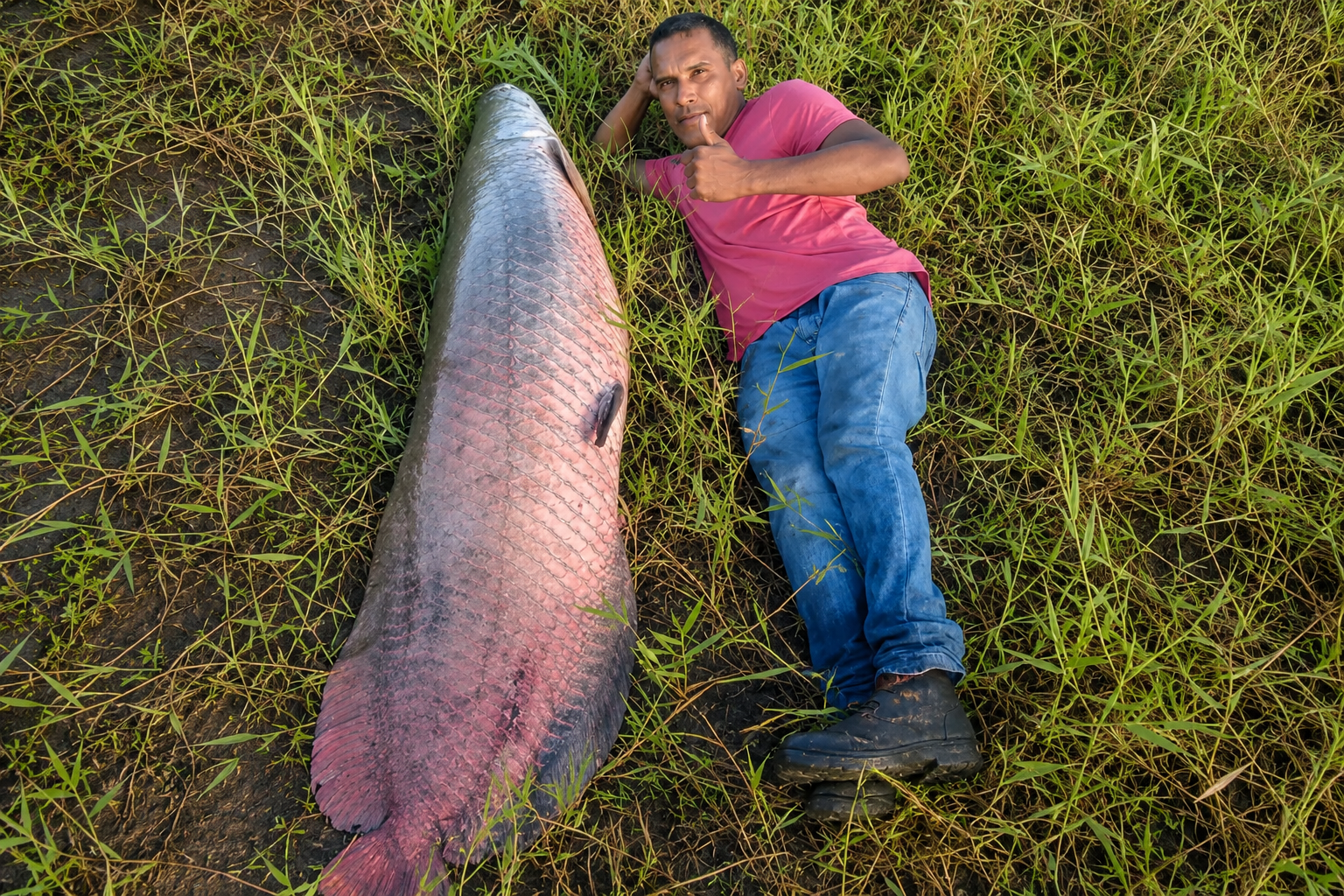 Gigante da Amazônia: pescador captura pirarucu de 77 kg